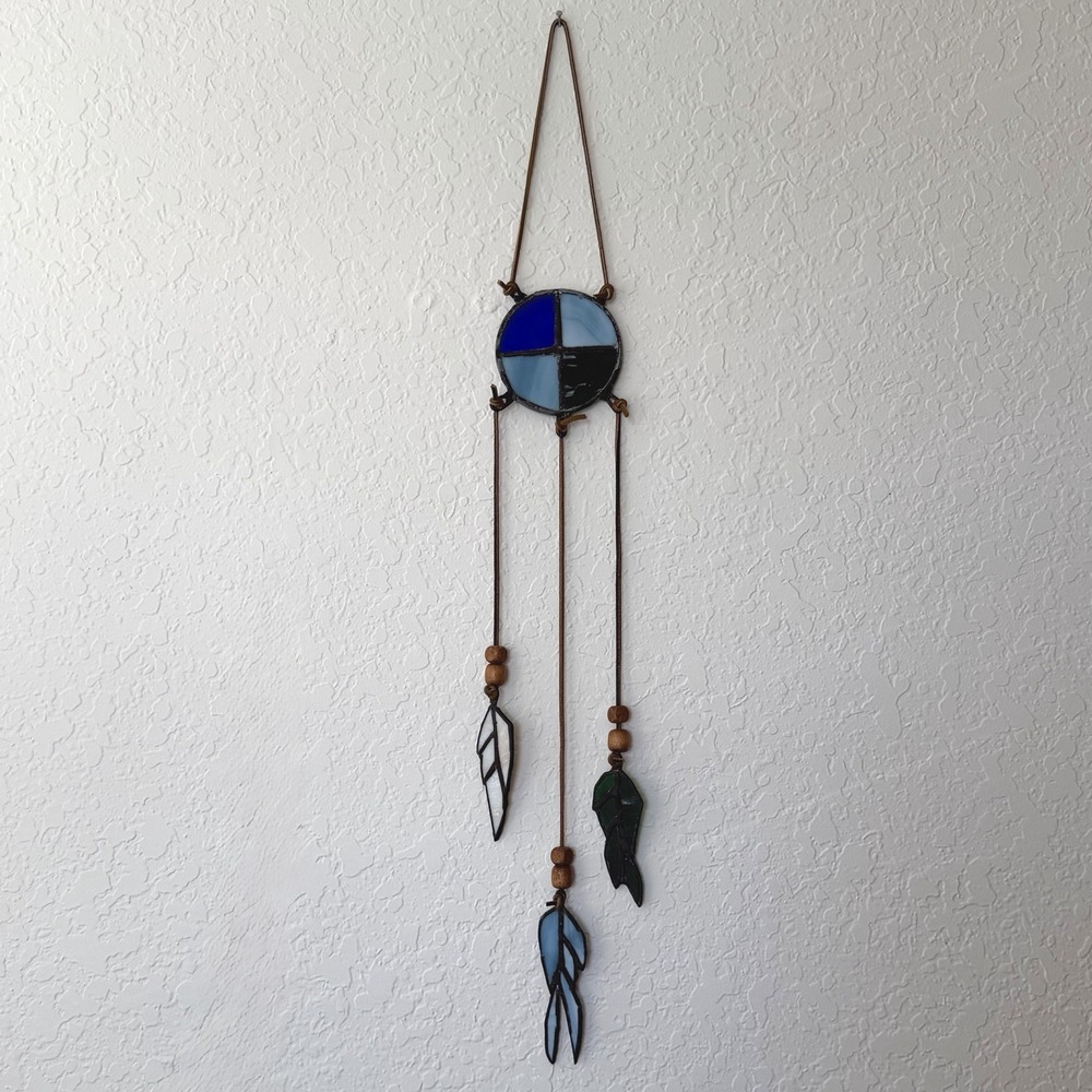 Stained Glass Dreamcatcher Feathers Southwestern Leather Handmade Suncatcher